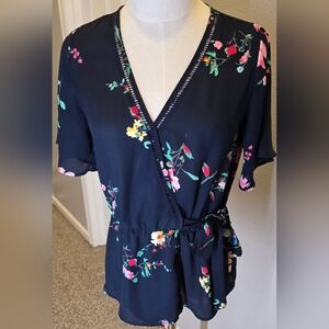 Sienna Sky Floral Wrap Top - Navy With Floral Design